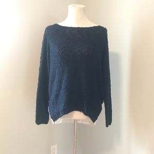 Blue Knit Monteau Sweater with Lace Bottom
